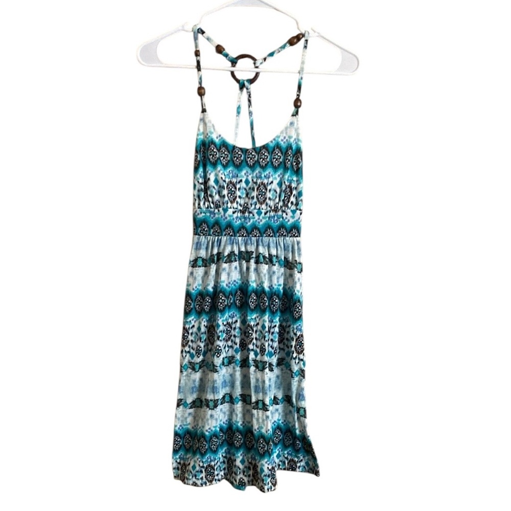 Vanity Boho Sundress Small Blue White Wood Bead Detail